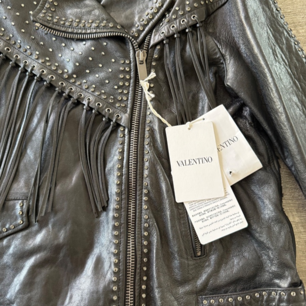 Valentino Studded Fringe Leather Biker Jacket - Picture 9 of 12